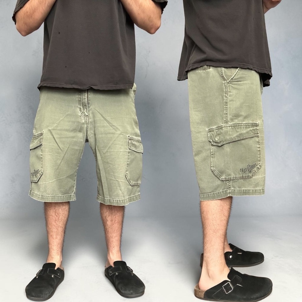No Fear Vintage Skater Cargo Shorts Olive Green Baggy Y2K 90s Size 34